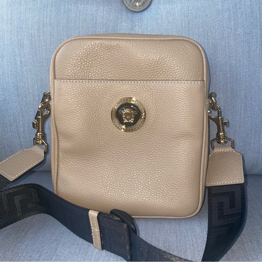 VERSACE BAG crossbody Tan Leather La Medusa satchel bag saddle messenger purse - Picture 17 of 17
